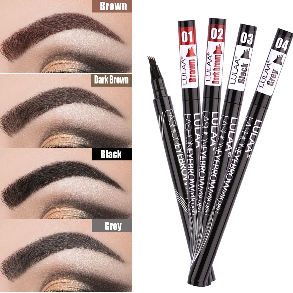 

New Eyebrow Pencil Waterproof Fork Tip Eyebrow Tattoo Pen 4 Head Fine Sketch Liquid Eyebrow Enhancer Dye Tint Pen