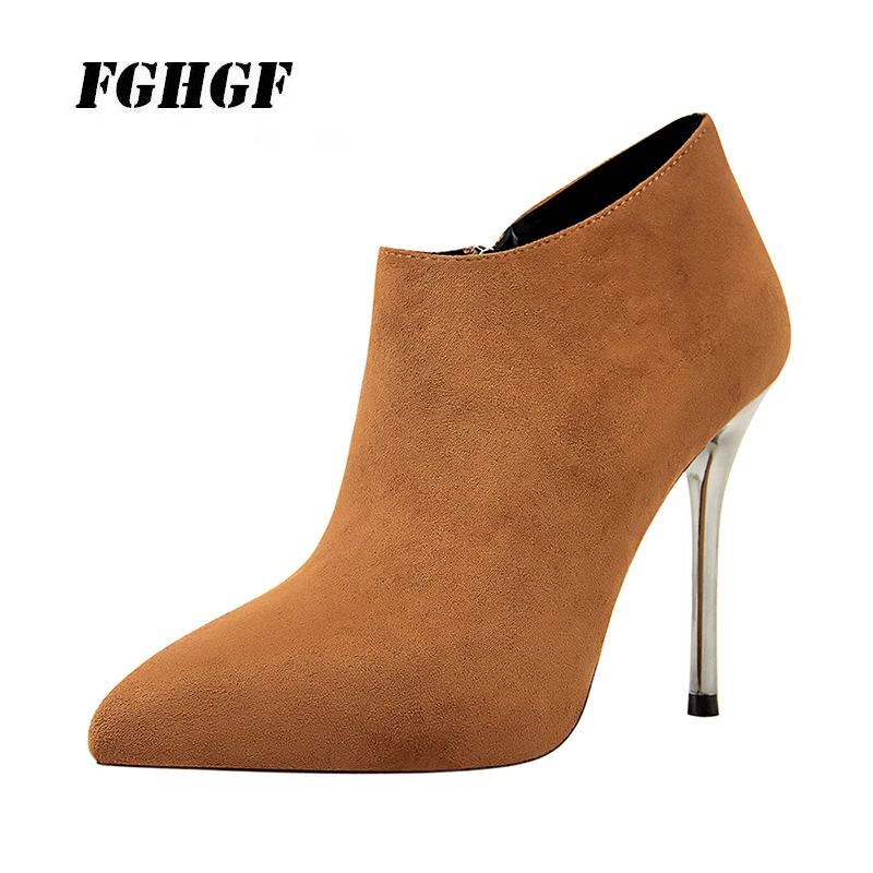 

fashion contracted Stiletto ultra high heel women's boots pointed suede sexy club show thin and bare boots 34 and 40 yards
