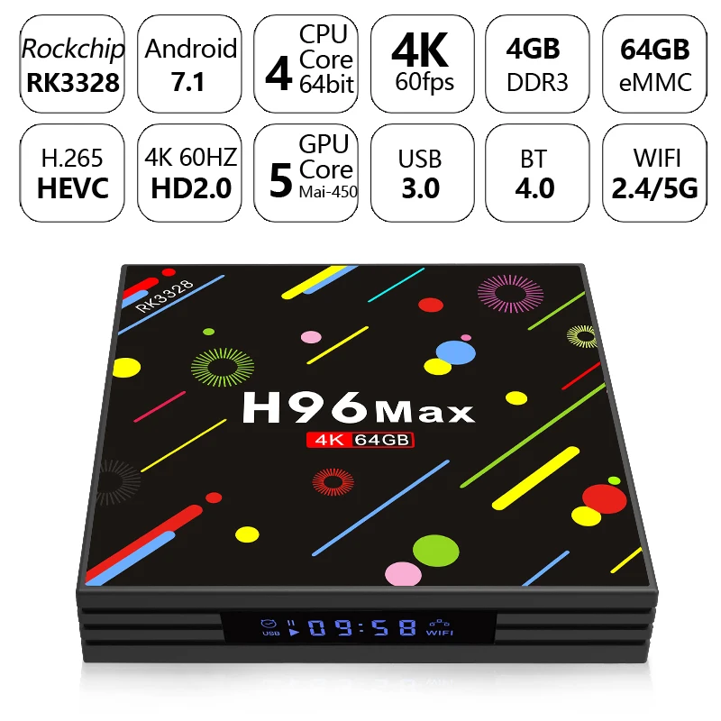 H96 MAX H2 Smart TV Box Android 7.1 Rockchip RK3328 4 GB 64 GB 2.4G/5GHz WIFI USB3.0 H.265 4K GooglePlay Netflix set top box