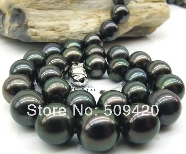 

~~ Free Shipping >>" HUGE 18" 11-12MM TAHITIAN GENUINE BLACK PERFECT ROUND PEARL NECKLACE