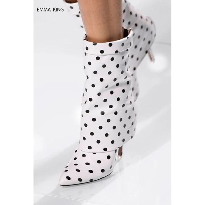 

Elegant Polka Dot Ankle Boots For Women Pointed Toe Thin Heel Botas Mujer 2019 Fashion Botines Heels Ladies Party Shoes Woman