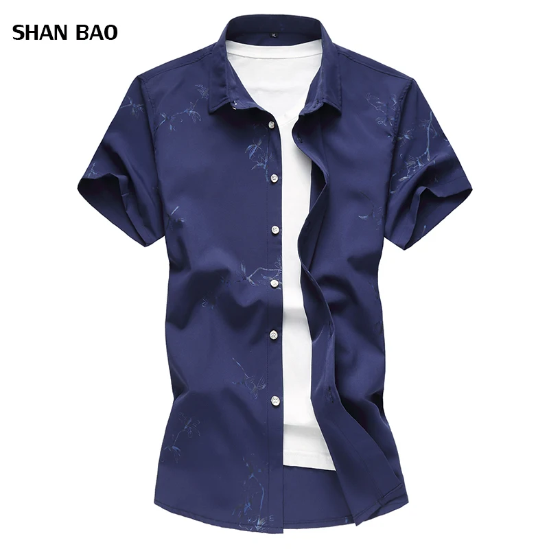Shirt Men 2018 Summer New Fashion Men's Branch printing Cotton Short Sleeve Shirt Trend Clothing Plus Size Mens Casual Shirt 7XL