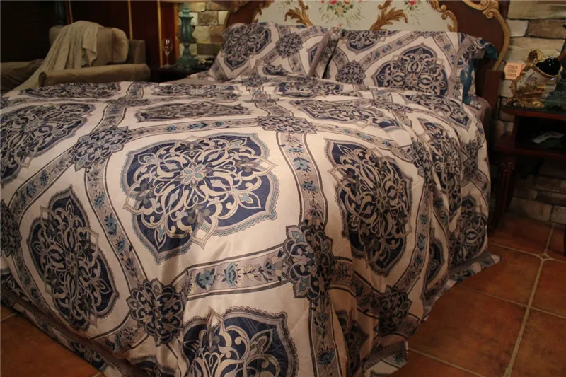Waliicorners New Luxury silk cotton bedding set blue black satin duvet cover sets Bohemia style bed linen bedclothes 10 -5
