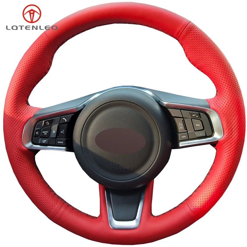 LQTENLEO Red Genuine Leather DIY Car Steering Wheel Cover For Jaguar