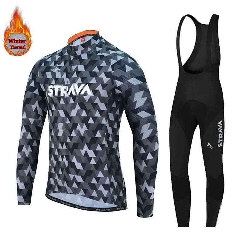 

Outdoor Winter Windproof Warm STRAVA Cycling Clothing Long Sleeve Maillot Ropa Ciclismo Men Bicycle Cycling Jersey Set