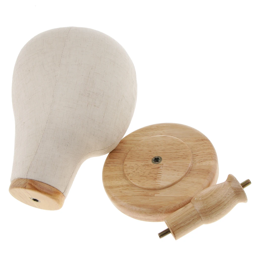 2x 21inch Hats Caps Display Canvas Cork Block Mannequin Head Model + Detachable Wood Stand