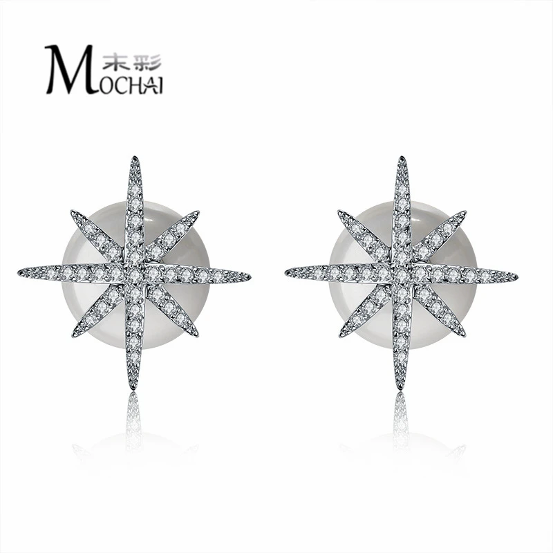 Модный рисовый слово звезды жемчужные серьги женские модели инкрустированные циркон двухсторонние снежинки безумные сережки ZK40