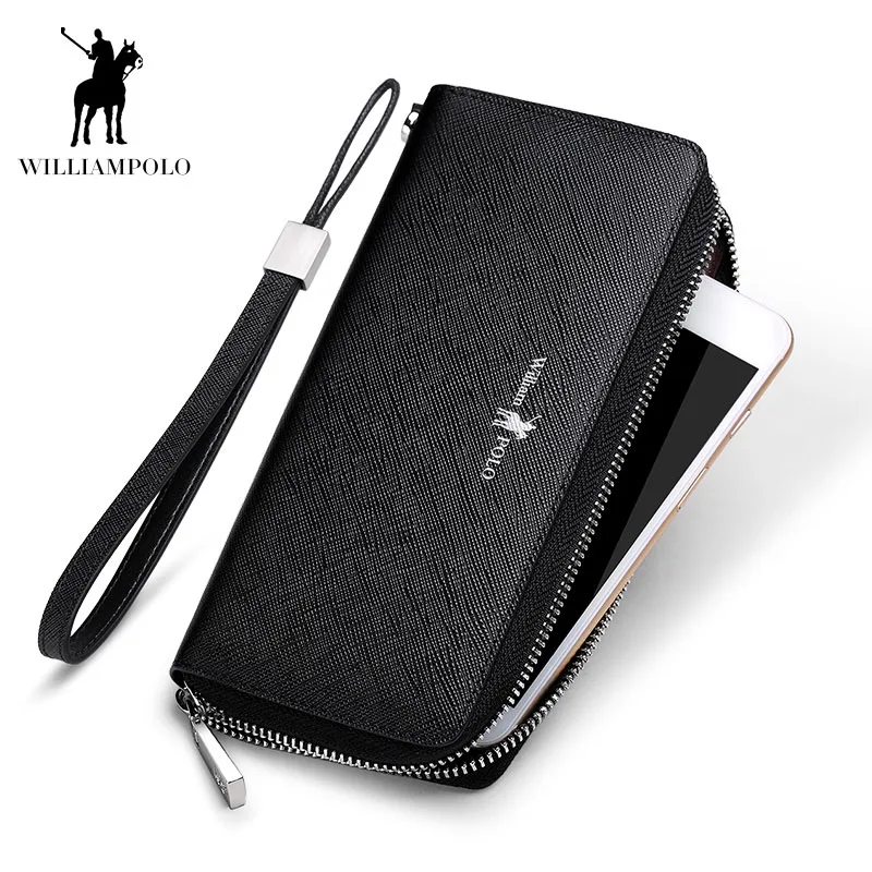 

Williampolo fashion brand men wallets split leather business male long zipper clutch large capacity card