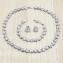 Белый AAA Цирконий 925 серебряные свадебные комплекты украшений для женщин Серьги Гвоздики ожерелье браслет подарок на день рождения