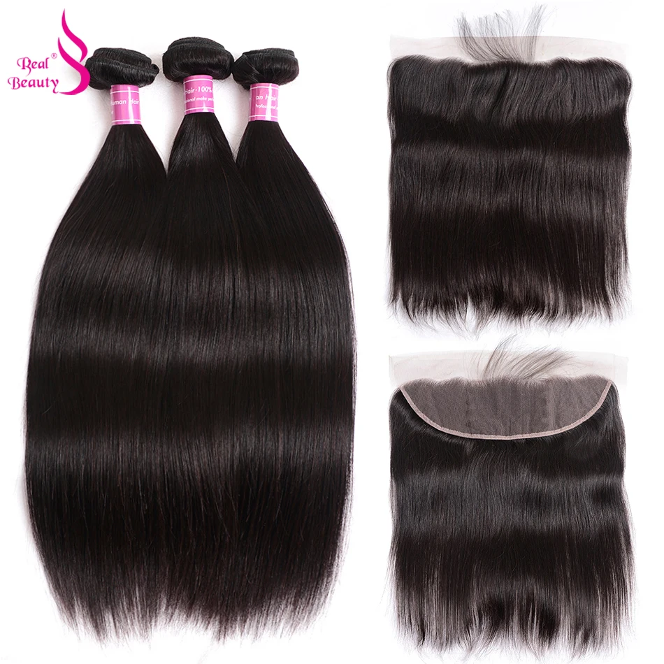 real beauty brazilian straight hair bundles with 13X4 lace frontal 3 bundles non-remy human hair with ear to ear closure (6)