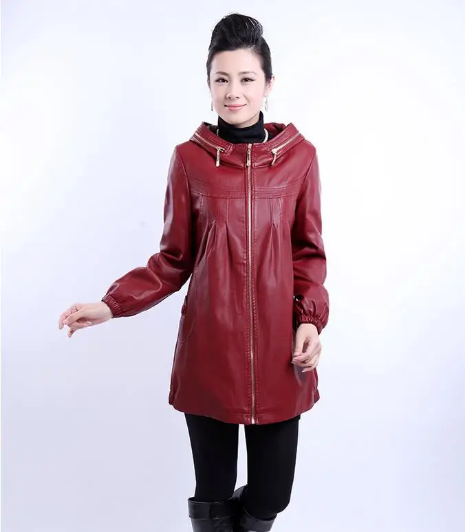 Wfst Long Black Leather Jacket Women Velvet Thick Flocking
