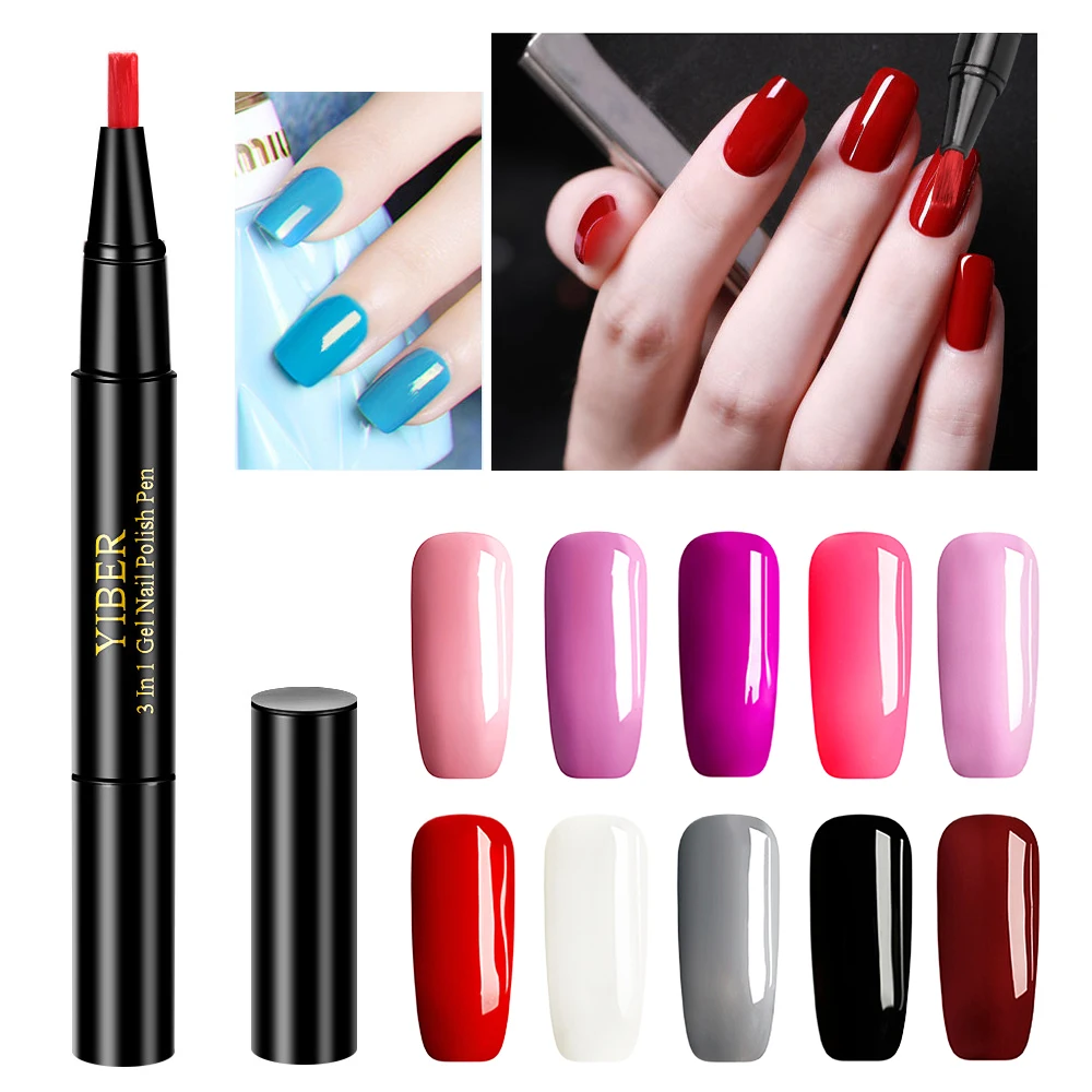 

10 Colors Convenient Nail Gel Paint One Step Gel Nail Pen Without Top Primer 3 In 1 UV Gel Paint Glitter Nail Polish TSLM1