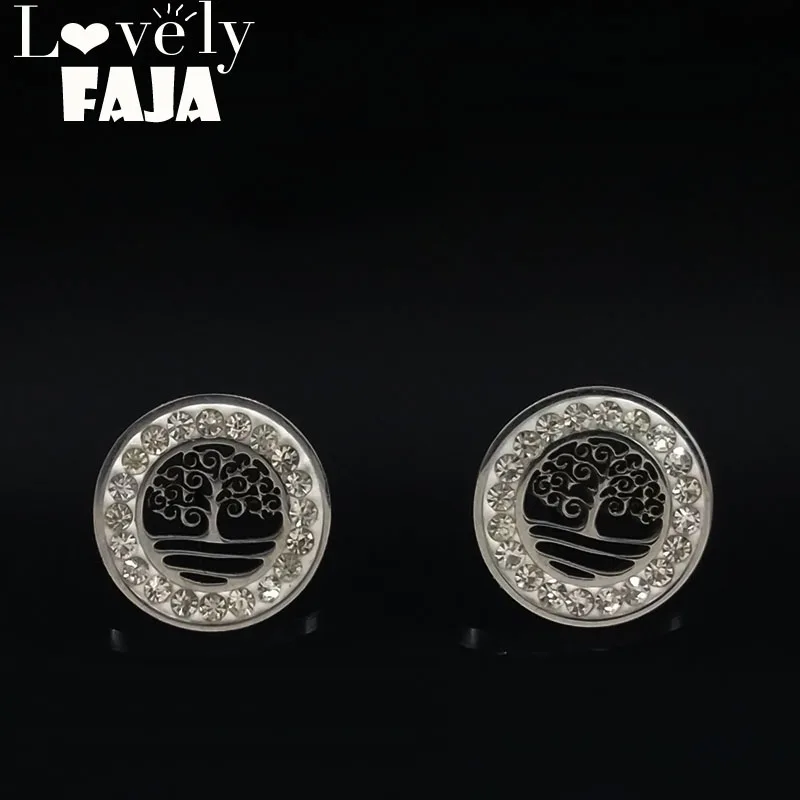 

Tree of Life Stainless Steel Earrings 2019 Silver Color Crystal Ear Studs Women Jewelry aretes acero inoxidable mujer E612603