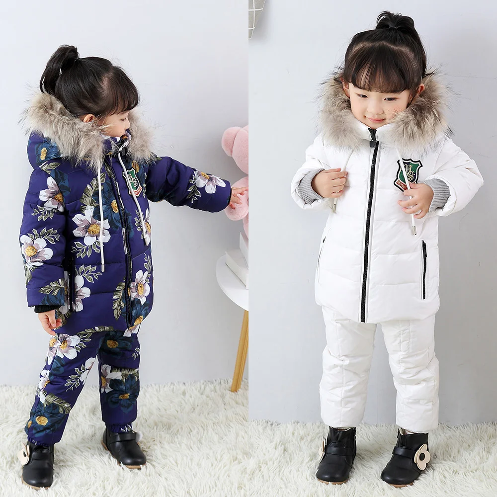 

Real Fur Winter Warm Baby Boys Girls Snowsuit Girl Winter Duck Down Hooded Coat Kids Ski Suit Chothes Outerwear