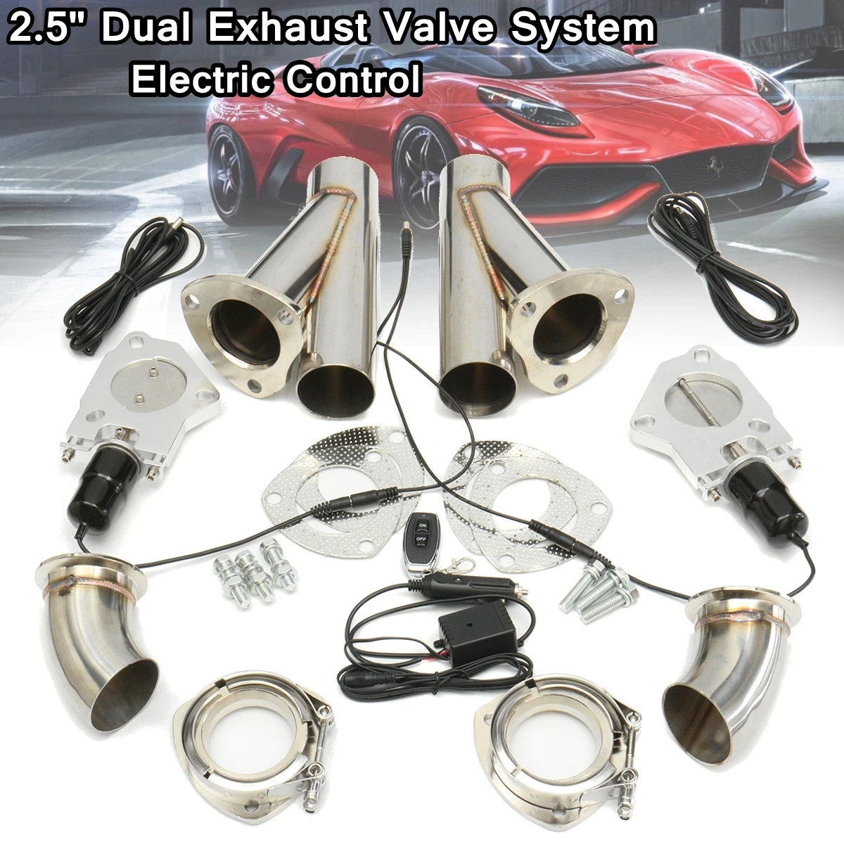 

2.5 Inch 6.3mm Dual Exhaust Catback Down Pipe Cutout Valve System Electric Control Kit