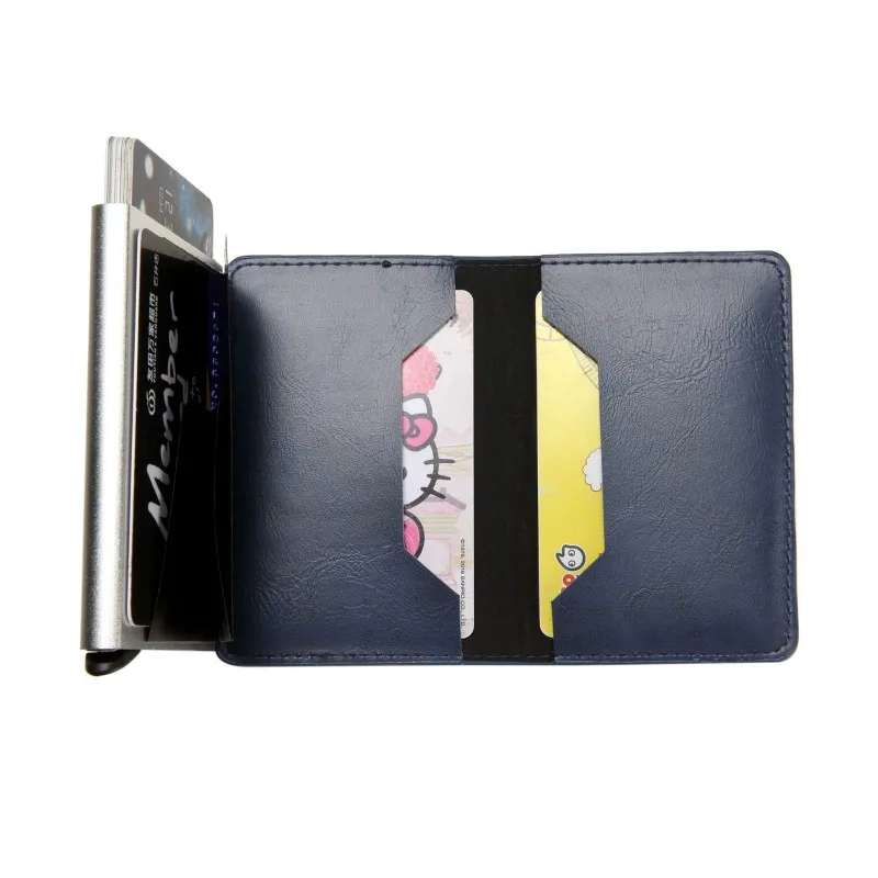 

2019 New Unisex Card Wallet PU Leather Card HolderAutomatic Pop Up RFID Antimagnetic Metal Credit ID Card Case For Travel