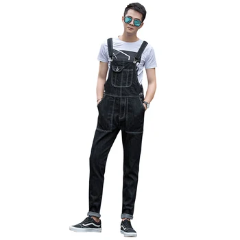 

2017 New Bib Denim Overalls For Men Brand Long Solid Black Slim Cowboy Overall Cotton Skinny Overalls Men's Jeans Size S-5XL