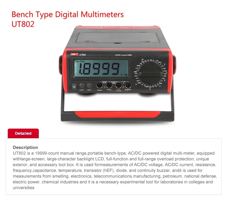 UNI-T UT802 ЖК-дисплей Настольный цифровой мультиметры Вольт Ампер Ом Емкость Гц 19999 отсчетов тестер Высокая точность