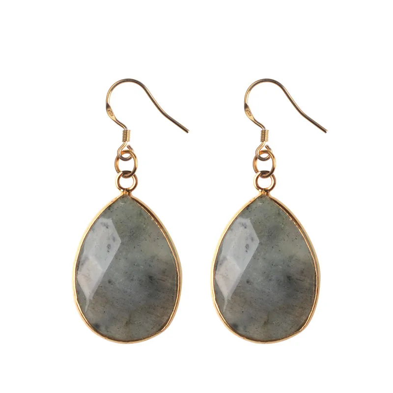 Water Drop Charm Natural Spectrolite Stone Bead Dangle Earrings BOHO Drop Earrings Women bohemian brincos