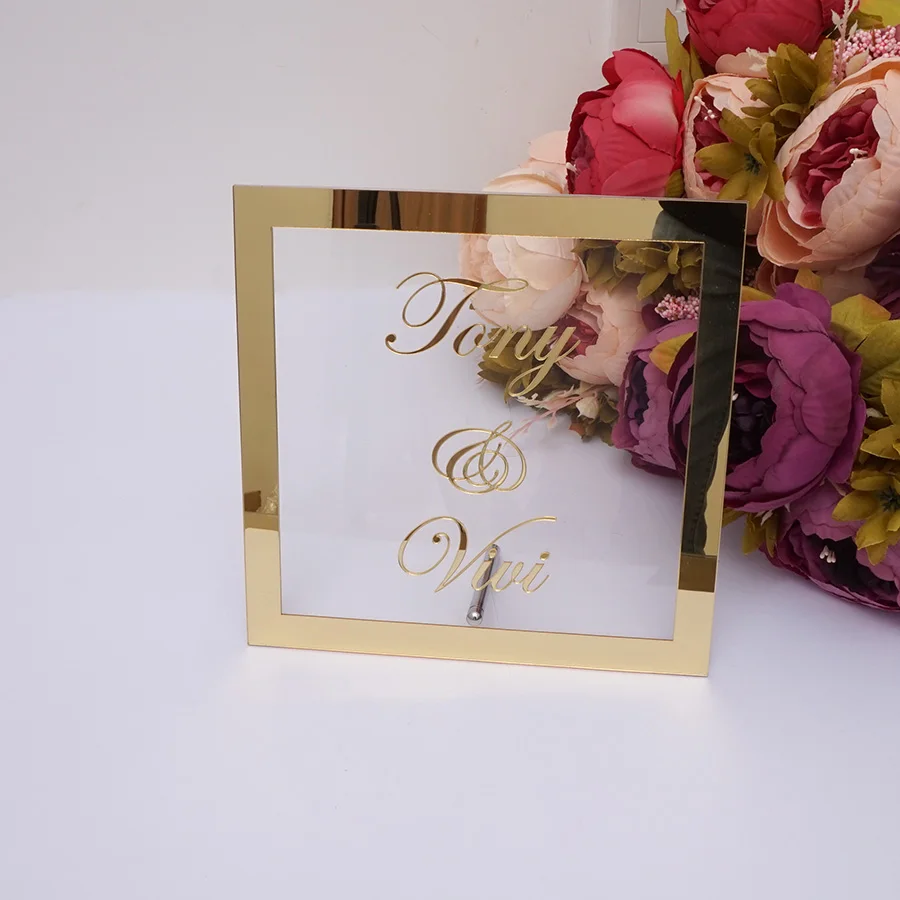 Skup Niestandardowe panna młoda nazwa rama lustra akrylowe lustrzane powitanie gości słowo znak Party Decor Favor płyta z paznokci dowolny język