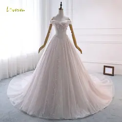 Loverxu Vestido De Noiva кружевной вырез лодочкой бальное платье свадебное 2019 Роскошные бисером жемчуг Часовня свадебное платье с длинным подолом