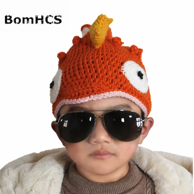 BomHCS “The Goldfish Is on Your Head” Funny Winter Crochet Beanie Animal Fish Cool Handmade Hat for Kids Age 3-10