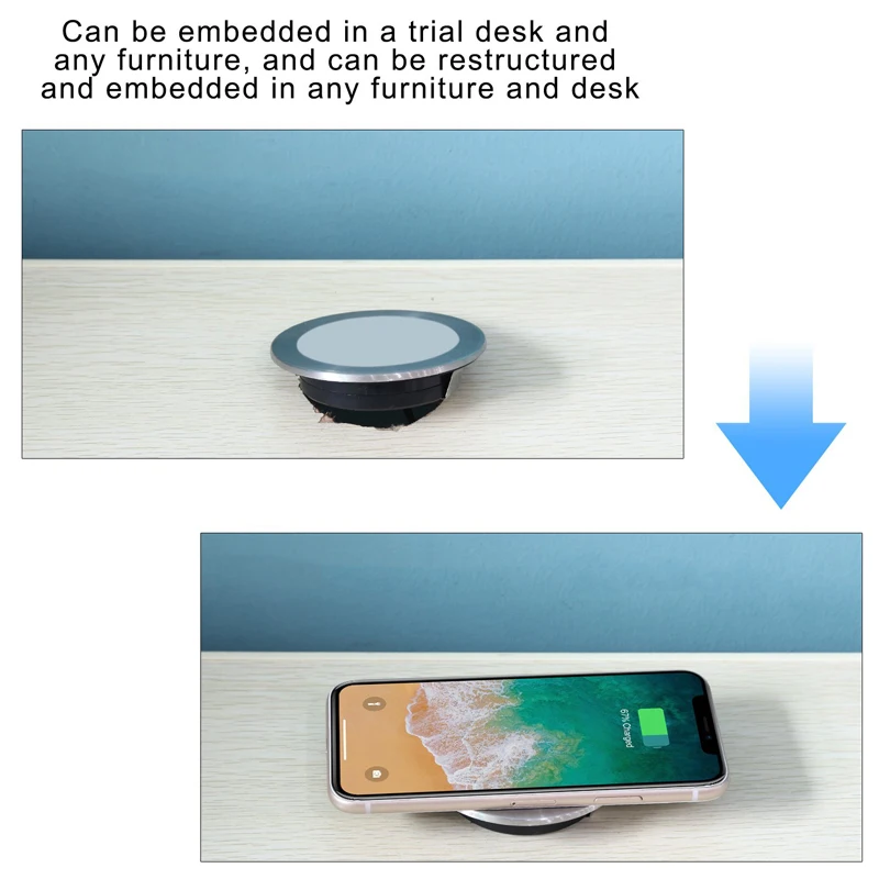 Металлическая проволока, встроенное настольное Быстрое беспроводное зарядное устройство, мебель для офисного стола, крепление для IPhone, samsung, универсальное