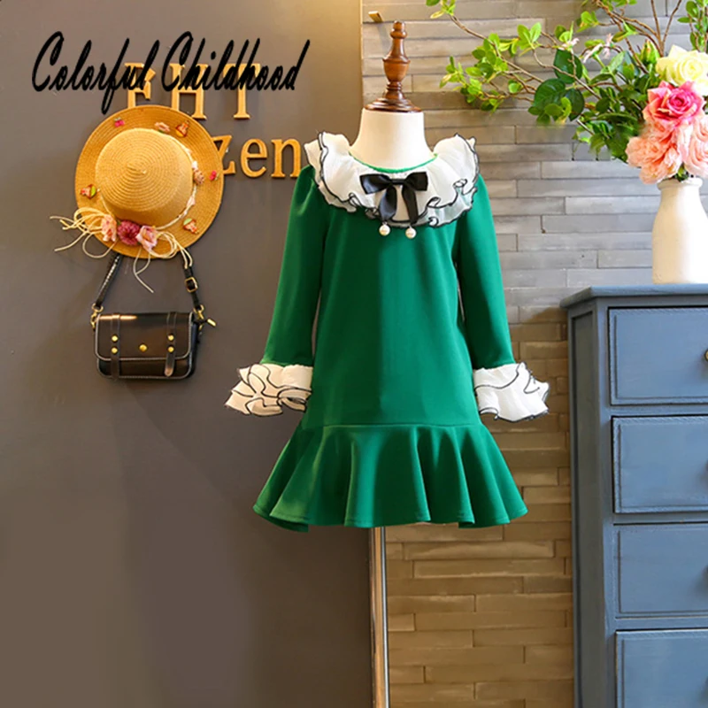 

New Style Of Autumn Dress Lotus Leaf Edge Design Sweet Fishtai Princess Dress Infant Dress toddler kid's clothing 2-6years