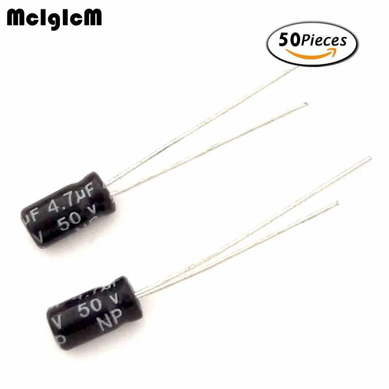 

MCIGICM 50pcs Aluminum electrolytic capacitor 4.7uF 50V 4*7 Electrolytic capacitor