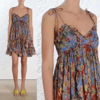 

Dress color floral summer dress sexy sling high waist beach dress lovely mini floral dress summer beach sarafans elbise dress