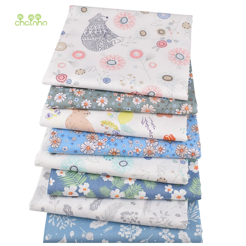 Chainho, 8 шт./лот, цветочная и мультяшная серия, саржевая хлопковая ткань с принтом, Лоскутная Ткань, DIY швейный материал для стеганых изделий для ребенка и ребенка