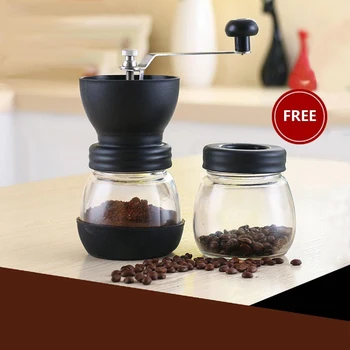 

Manual Coffee Grinder with Storage Jar Soft brush Conical Ceramic Burr Quiet with 2 Glass Sealed Pots Portable Coffee Mill tool