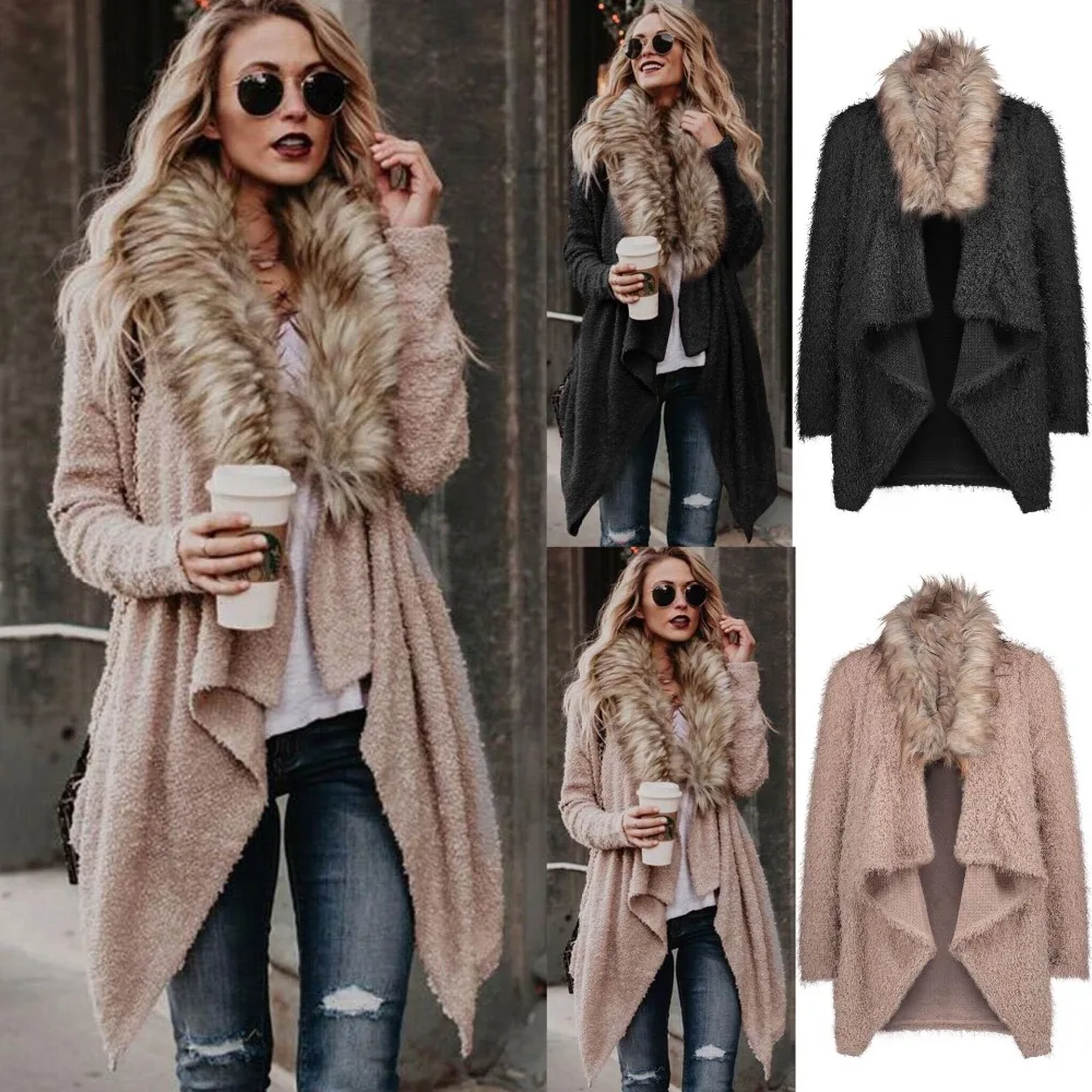 

Spring and Autumn Quality Large Fur Collar Cardigan Plush Women's Casual High Street Blend Coat Casual Irregular Jacket