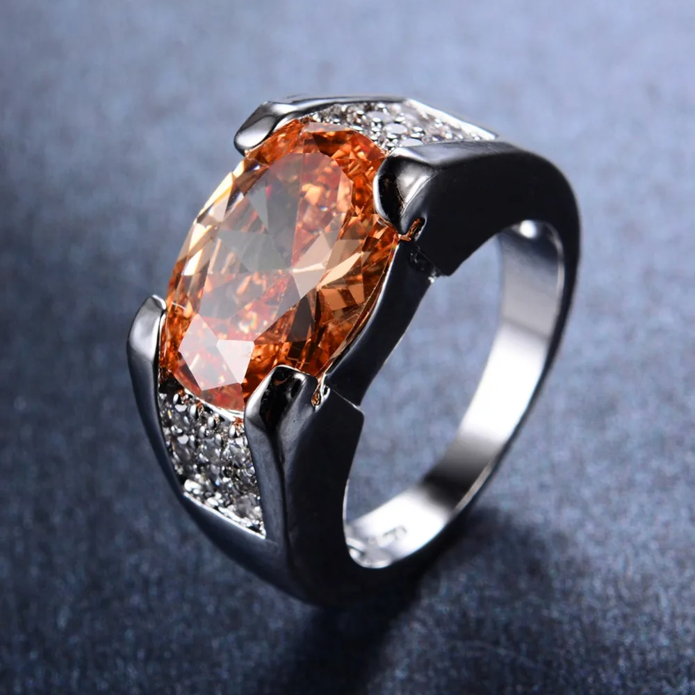 Men Champagne Topaz Ring With AAA Zircon 14KT White Gold Filled Vintage