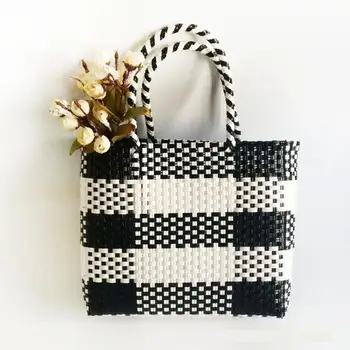 

Women Woven Causal Shopping Travel Bag INS Weave Basket Bag Handmade Beach bag Rattan Handbags Kintted Shoulder Tote