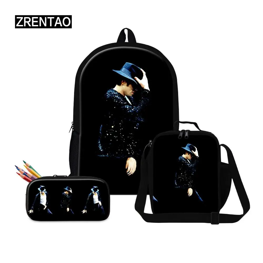 

Fashion Micheal Jackson Printing 3 pieces set Elementary School Student Teens Boys Girls Backpack Book Child Knapsack Mochilas