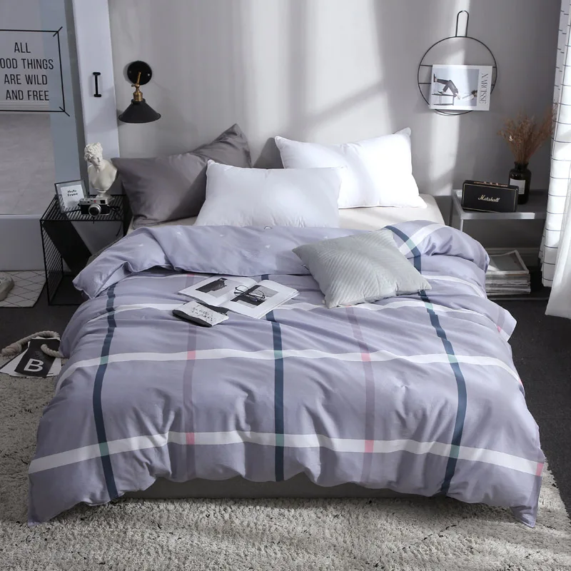 

Dark Gray Striped Pattern Design 1Pcs Duvet Cover Plaid Stripes Quilt Cover Skin Care Cotton Bedclothes 150x200cm/180x220cm Size