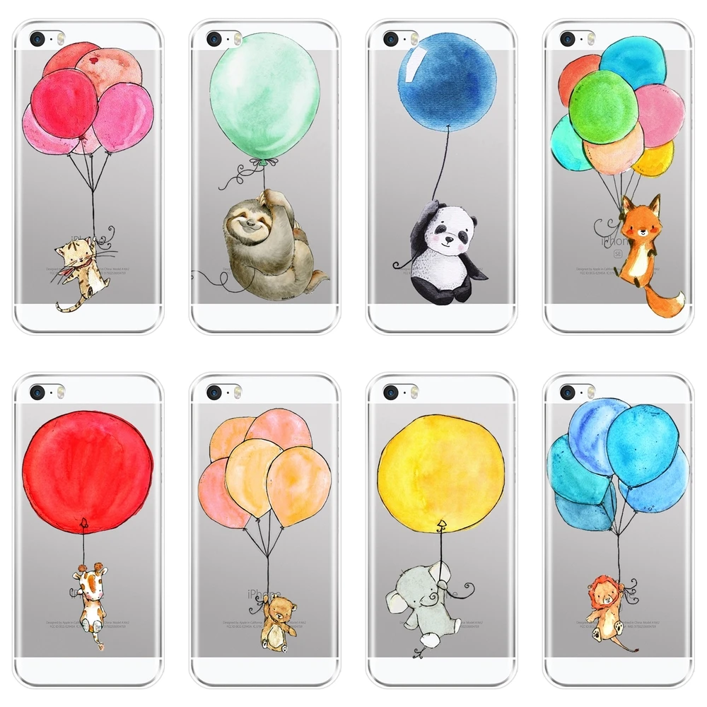 

TPU Cat Bear Fox Panda Lion Elephant Cow Sloth Soft Silicone Phone Case For iPhone 4 4S 5 5C 5S SE Back Cover For iPhone 4 5 S