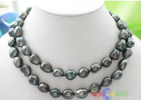 

Hot sale new Style >>>>>Luster 33" 15mm BAROQUE TAHITIAN BLACK PEARL NECKLACE SILVER