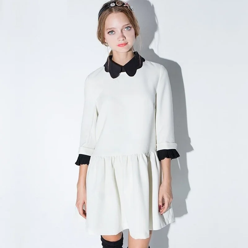 

Women spring dresses preppy style peter pan collar half sleeve pincess dresses chiffon casual dress SB2554