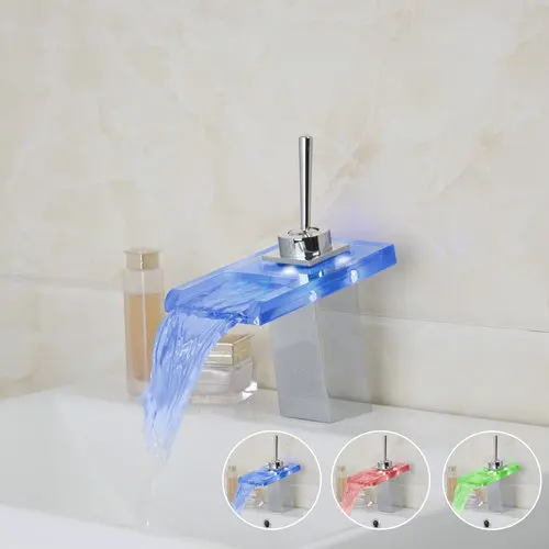 

Shivers Battery Power LED Light Waterfall Bathroom Glass Chrome Brass 8003/12 Deck Mounted Sink Basin Torneira Faucet,Mixer Tap