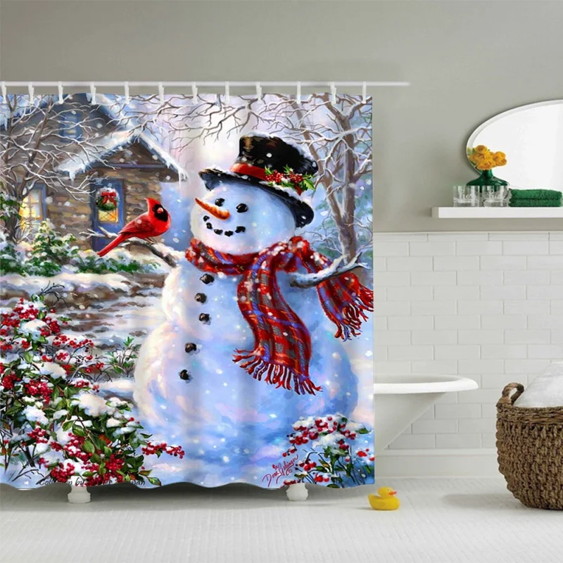 Snowman Shower Curtain Eco friendly Peva Waterproof Bathroom Bath