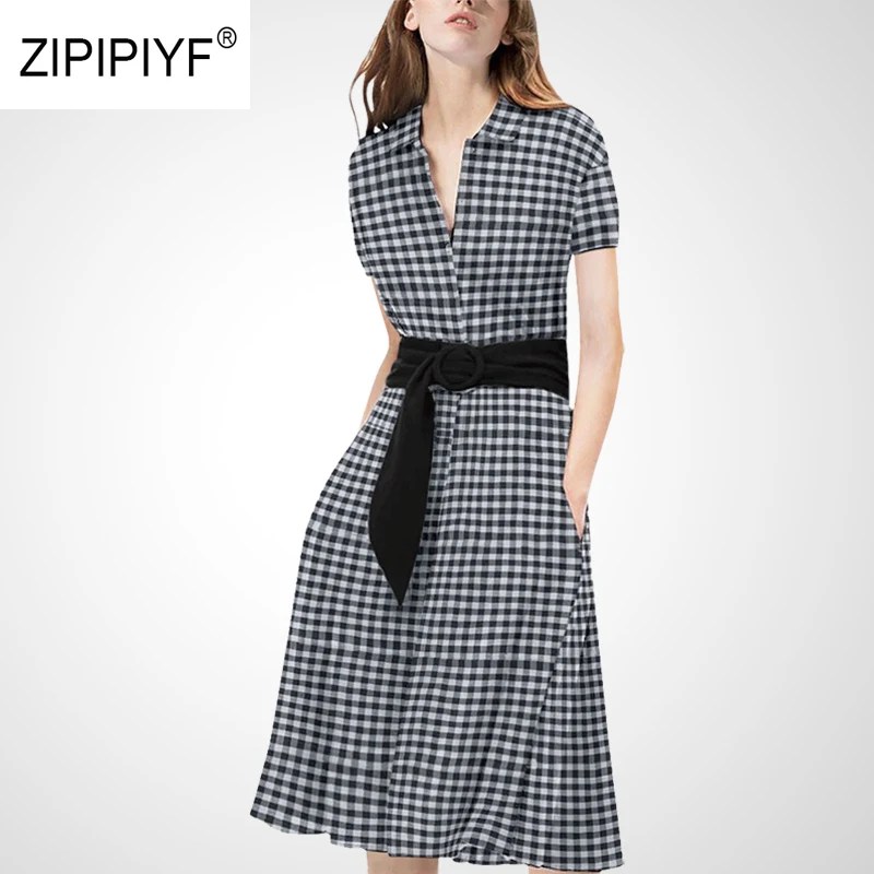 Zomerjurk dames винтажные женские платья женские клетчатые элегантные ретро трапециевидные платья Модная рубашка vestidos AB452