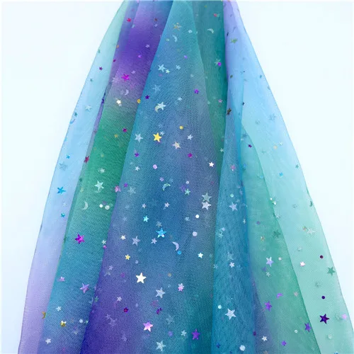 5m/lot 1.5m Width Rainbow Moon&star&love Heart Mesh Fabric Gauze Tulle Tissue Kids Tutu Dress Fabric DIY Sewing Accessories - Цвет: Star-blue