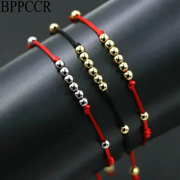 BPPCCR Top 4MM Stainless Steel Beads Red Black Rope Strings Thread Braid Bracelets For Men Women Lucky Pulseras Lovers Gifts