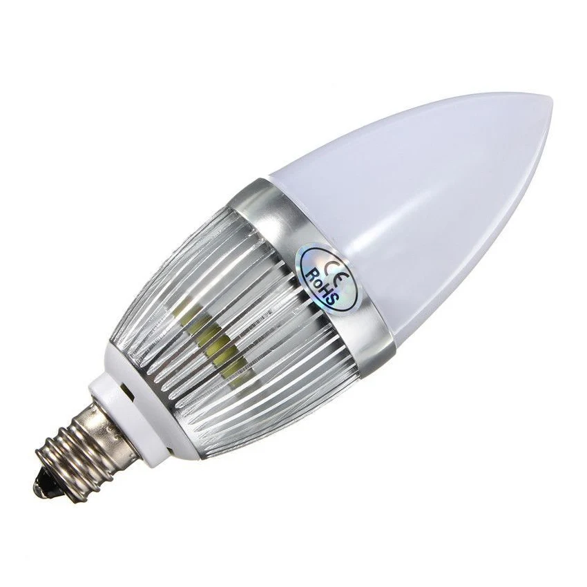 

E12 3W LED Candle Lamp Candelabra Candlestick RGB Spot Light Bulb + Remote Silver