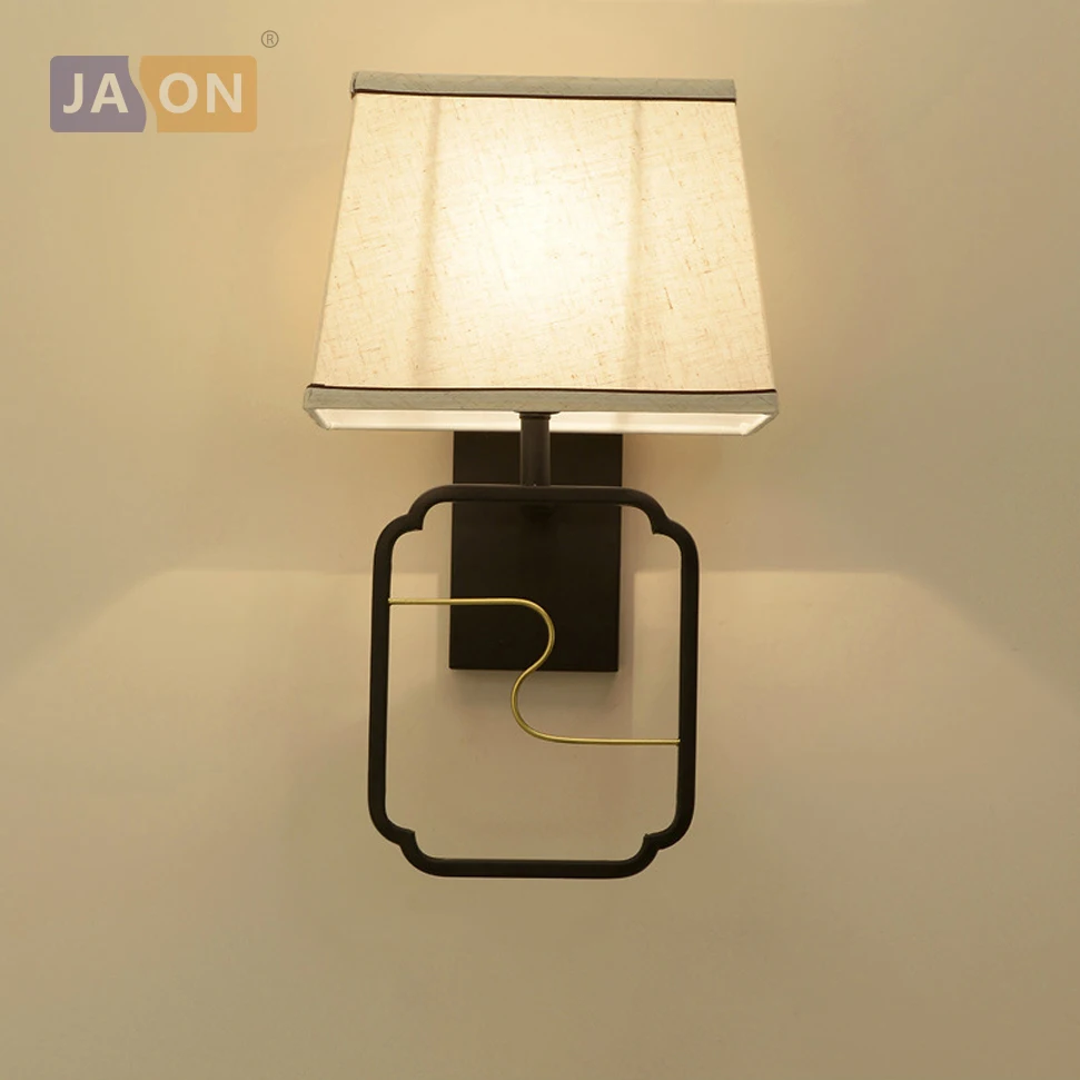 

led e27 Chinese Iron Fabric Black Gold LED Lamp LED Light Wall lamp Wall Light Wall Sconce For Bedroom Corridor