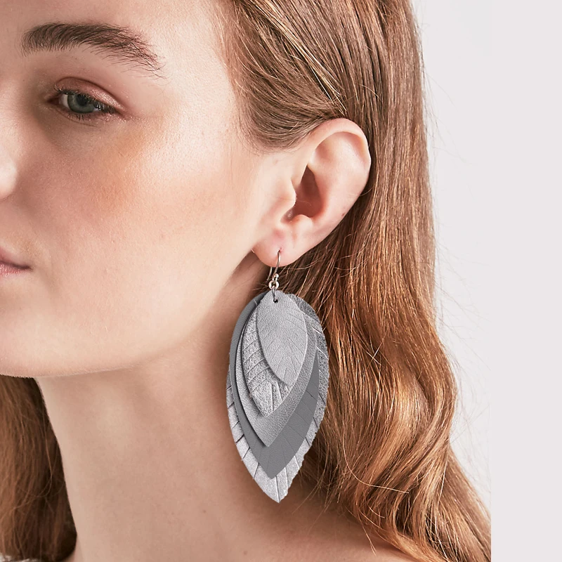 

DANZE Winter Big Statement Dangle Earrings for Women Trendy Long PU Leather Leaf Earrings Fashion Jewelry Female Ear Drops 2019