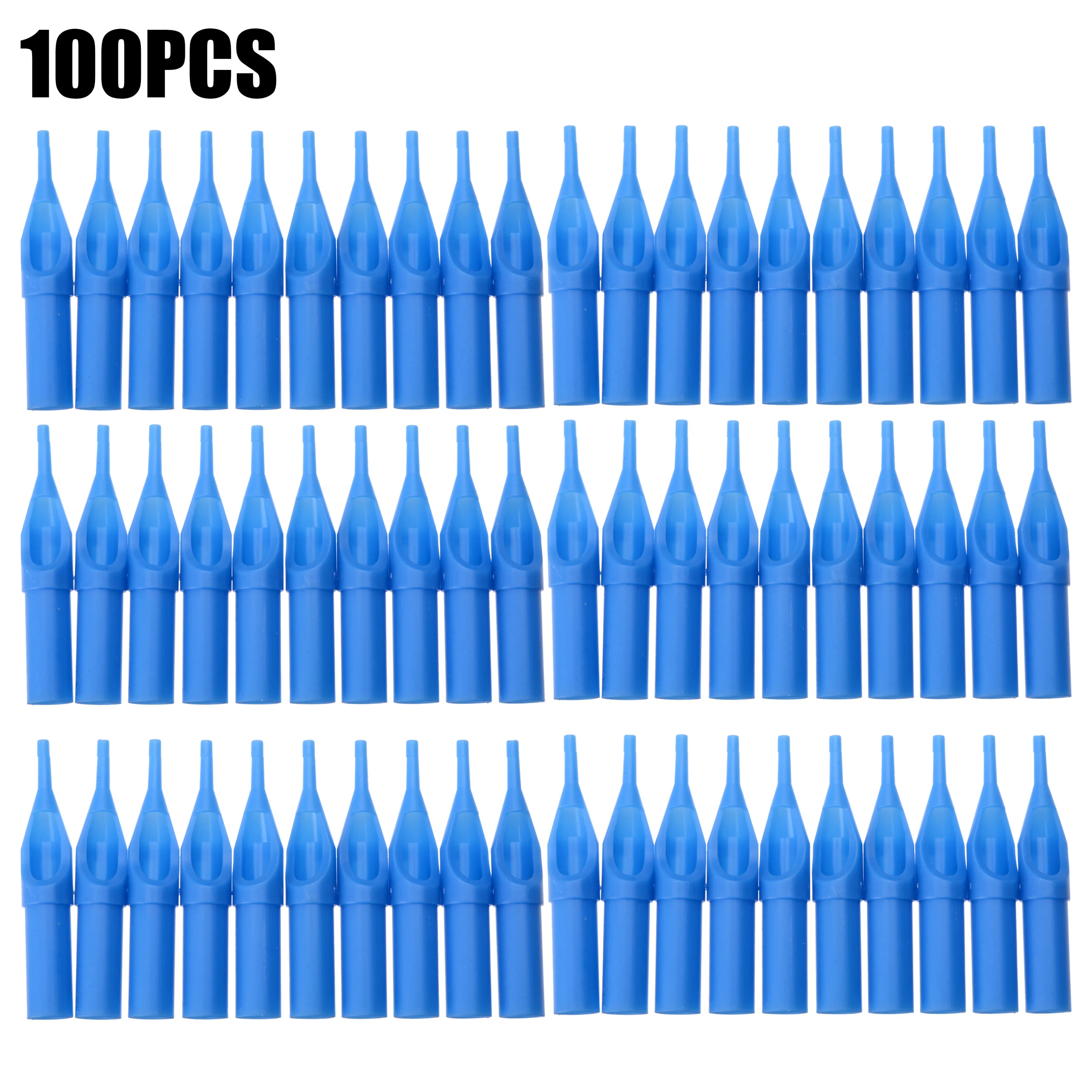 Professional 100pcs Disposable Mixed Sterile Tattoo Nozzle Tips Kit Needle Tube Blue 3RT, 5RT/7RT/9RD/3DT/5DT/7DT/5FT/7FT/9FT