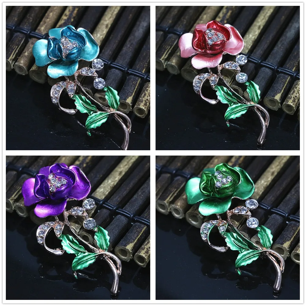 

Bohemia rose gold-color beautiful flower rhinestone brooches charms dress gift enamel pins jewelry X